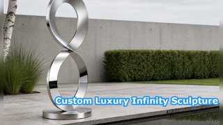 Sculpture faite sur commande de boucle d'infini d'acier inoxydable poli par miroir