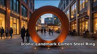 Sculpture monumentale en anneau en acier Corten