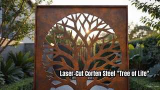 Sculpture d'écran de jardin « Arbre de vie » en acier Corten découpé au laser