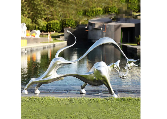 Un bon prix. Décoration contemporaine Matt Stainless Steel Bull Sculpture avec la longueur de la taille 180cm en ligne
