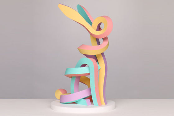 Un bon prix. Sculpture de lapin de chien en acier inoxydable en extérieur arc-en-ciel finition peinte en ligne