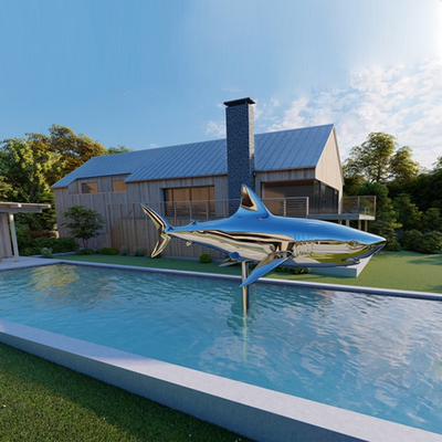 Un bon prix. Décoration de piscine extérieure Sculpture de requin en acier inoxydable en ligne