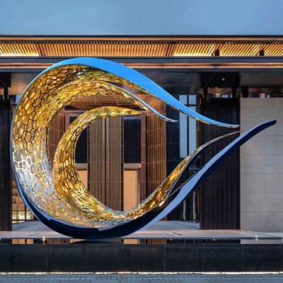 Un bon prix. Sculpture lumineuse en acier inoxydable inspirée des vagues modernes pour la décoration publique en ligne