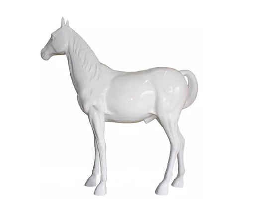 Un bon prix. La sculpture extérieure moderne en fibre de verre de cheval blanc a peint grandeur nature en ligne