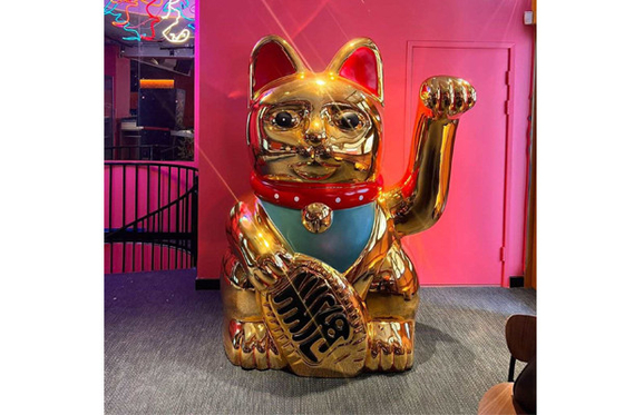 Or animal Lucky Cat Statue de sculpture en grande fibre de verre extérieure