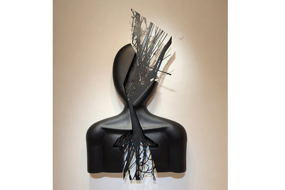 finition mate noire de sculpture d'art de mur de figure abstraite de fibre de verre de 145cm H