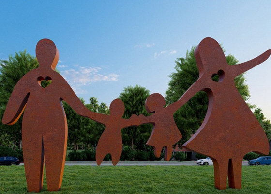 Parc de jardinage public Art métallique Corten Sculpture de figure de famille en acier