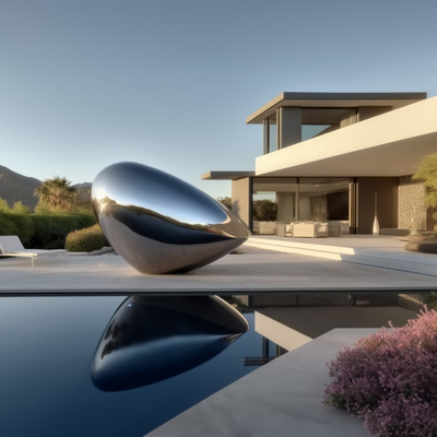 Un bon prix. Sculpture abstraite extérieure en acier inoxydable moderne. en ligne