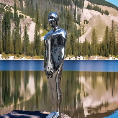 Homme abstrait moderne sur mesure sculpture en acier inoxydable taille réelle miroir art métallique poli