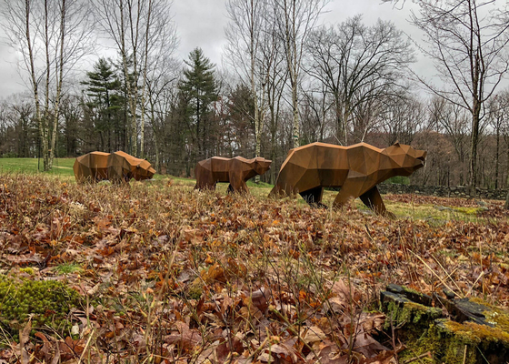 Décoration extérieure Géométrie d'acier rouillé Sculpture d'ours de famille