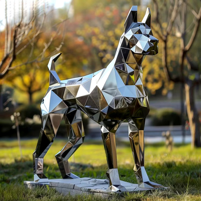 Décoration moderne Géométrie Sculpture de chien en acier inoxydable