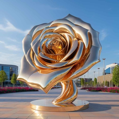 Un bon prix. Fabricant de sculptures métalliques Miroir or sculpture rose en acier inoxydable en ligne