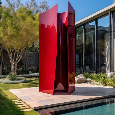 Sculpture métallique peinte en rouge en acier inoxydable dynamique et dynamique pour la décoration de parcs publics