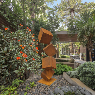 Un bon prix. Sculptures de tours de jardins extérieurs modernes Cube Rusty Abstract Corten Technique de soudage métallique en acier en ligne