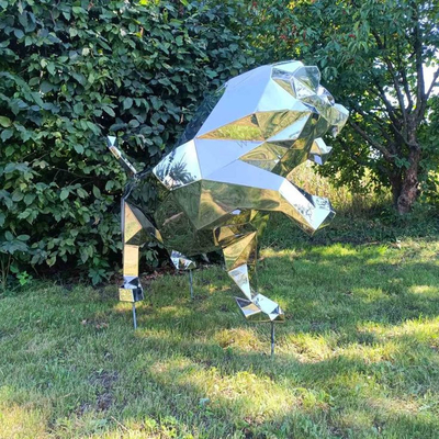 Un bon prix. Jardin de paysage miroir d'animal en acier inoxydable grande sculpture de lion en plein air poli en ligne