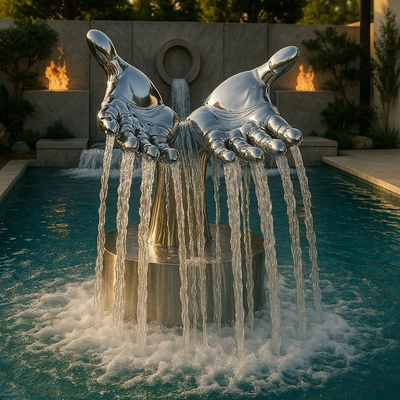 Grande sculpture de fontaine en acier inoxydable moderne