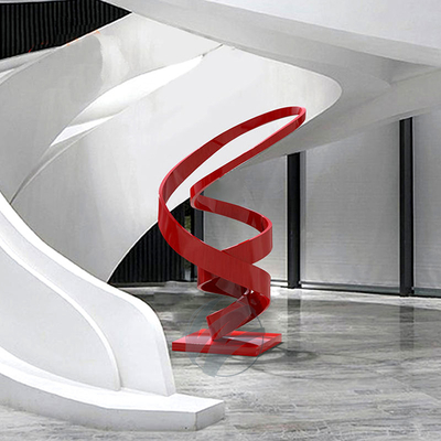 Laque rouge sculpture abstraite en acier inoxydable - Statue d'art moderne pour bureau, hôtel et décor de luxe
