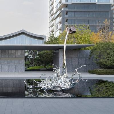 Temps d'éclaboussure gelé: sculpture de fontaine d'eau extérieure en acier inoxydable personnalisée