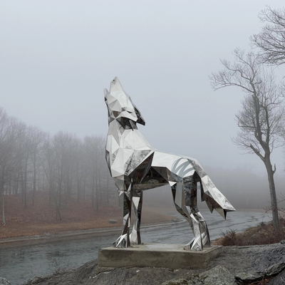 Un bon prix. Décoration de jardin moderne Grande sculpture de loup en acier inoxydable en ligne