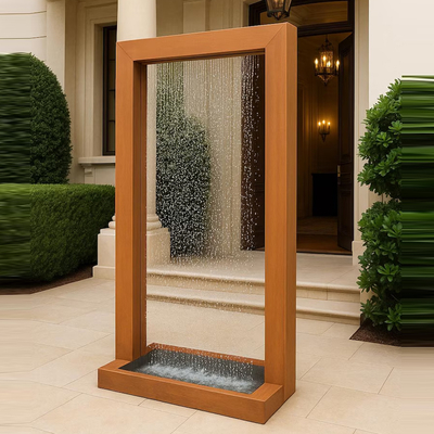 Mur de rideau de pluie en acier corten Une sculpture de jardin résistant aux intempéries (Faible entretien · Art de l'eau zen)