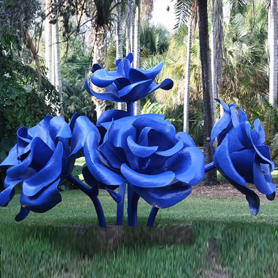 Un bon prix. Grand jardin moderne décoratif art public peint en acier inoxydable sculpture de fleurs de roses en ligne