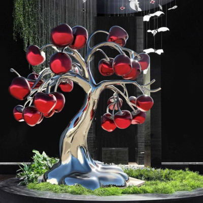 Un bon prix. Sculpture Pommier en Acier Inoxydable Poli Miroir pour la Décoration d'Hôtel Moderne en ligne