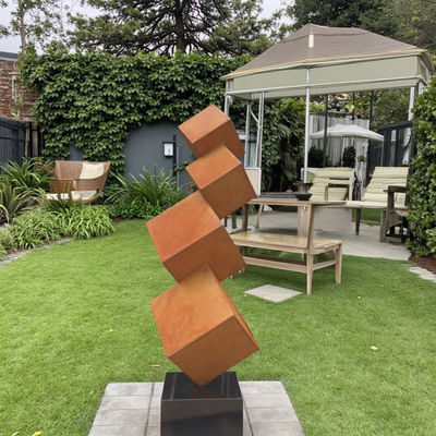 Un bon prix. Modern Outdoor Garden Decorative Rusted Corten Steel Tiered Cube Sculpture en ligne