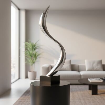 Un bon prix. Sculpture abstraite moderne polie sur mesure en acier inoxydable, ornement d'art intérieur en ligne