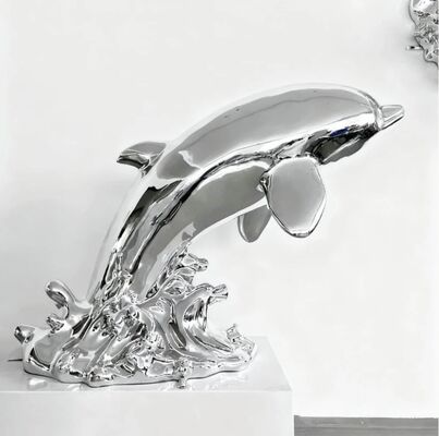 Un bon prix. Sculpture décorative moderne en métal inoxydable en forme de dauphin, grande statue en ligne