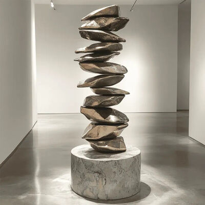 Un bon prix. Sculpture contemporaine équilibrée en acier inoxydable avec socle en marbre pour décor de hall d'hôtel et de galerie en ligne