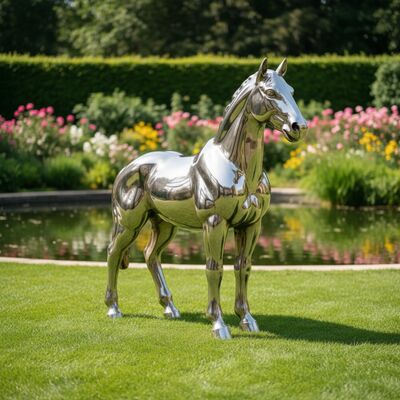 Un bon prix. Sculpture de cheval en acier inoxydable en plein air miroir art métallique poli pour le jardin en ligne