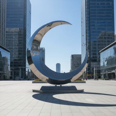 Un bon prix. Sculpture de lune en acier inoxydable en extérieur en grande taille sur mesure miroir poli Art de croissant creux creux pour décoration de jardin de jardin en ligne