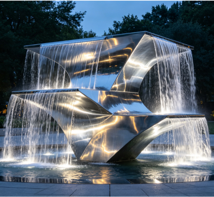 Sculpture de fontaine de jardin extérieure personnalisée en acier inoxydable, conçue pour les points focaux du paysage et les améliorations de la cour