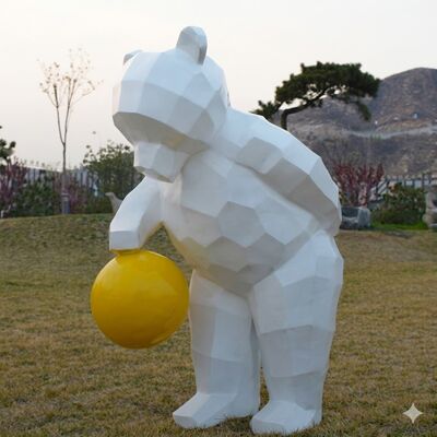 Décoration de jardin Peinture géométrique sculpture d'ours en acier inoxydable
