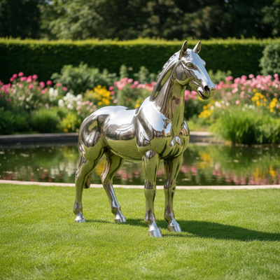 Un bon prix. Sculpture de cheval en acier inoxydable en plein air miroir art métallique poli pour le jardin en ligne