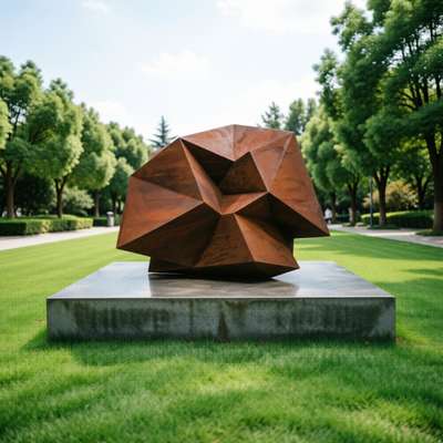 Un bon prix. Grande sculpture géométrique abstraite en acier corten moderne en plein air Statue d'art polyédrique Parc du jardin Plaza Hôtel Décoration paysagère en ligne