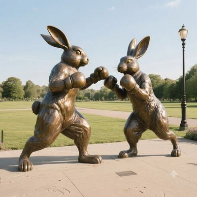 Un bon prix. Statue de lièvres de boxe en bronze grandeur nature en ligne