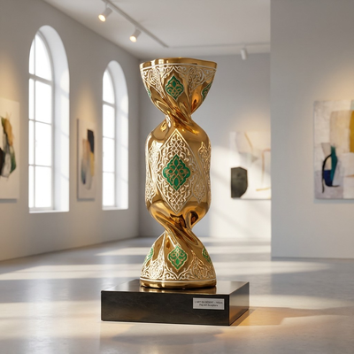 Art islamique de luxe : sculpture de bonbons torsadés en or saoudien | Décor moderne personnalisé