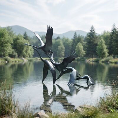 Un bon prix. Sculpture de grue en bronze en plein air Oiseaux volants Statue de jardin Feature de l'eau Décoration de l'étang Grande patine métallique Finition paysagère sur mesure En ligne