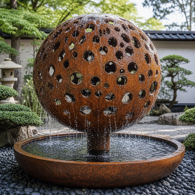 Un bon prix. Sculpture de sphère en acier patinable soudé, fontaine d'extérieur en acier Corten pour aménagement paysager de jardin, décoration En ligne