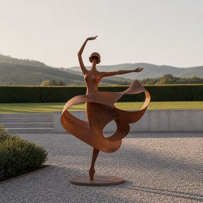 Un bon prix. Sculpture de femme dansante en métal grandeur nature en acier Corten, statue de jardin, art extérieur pour pelouse, piscine, décoration, figurine de danseuse moderne faite à la main En ligne