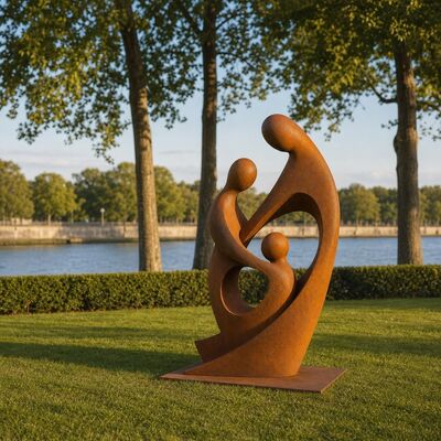 Un bon prix. Grande sculpture de famille en métal Corten Steel Abstract Statue de jardin en plein air Jardin de jardin piscine Décoration artistique Groupe de figurines modernes artisanales En ligne