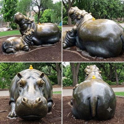 Un bon prix. Sculpture en bronze d'hippopotame mère et bébé En ligne
