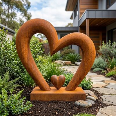 Un bon prix. Sculpture de lien intemporel et sincère en acier Corten patiné - L'art vivant pour l'aménagement paysager durable En ligne