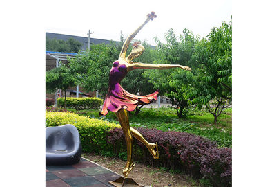 Un bon prix. Fabrication grandeur nature de sculpture plaquée par titane en acier inoxydable de statue de fille de danse en ligne