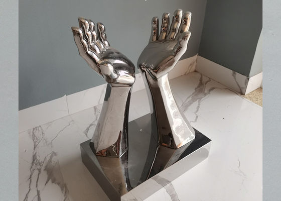 Sculpture en main en métal d'acier inoxydable de contemporain de la taille 51cm pour le décor d'intérieur
