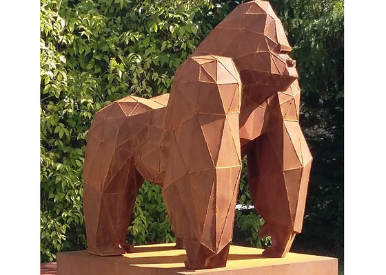 Rusty Corten Steel Gorilla Sculpture grandeur nature pour la décoration extérieure